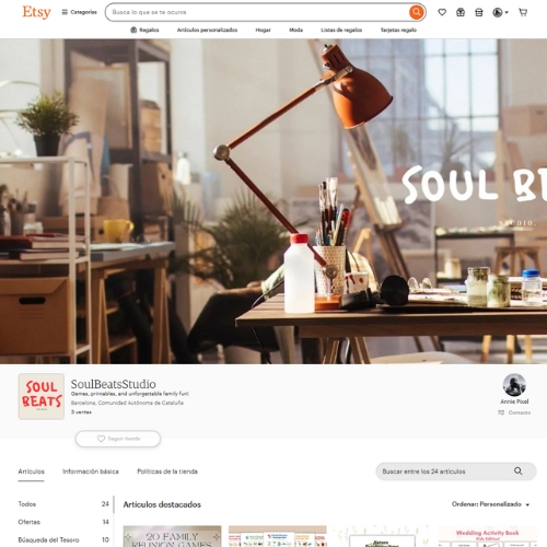 Soul Beats Studio homepage on Etsy.
