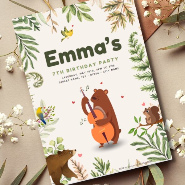 forest birthday digital invitation template