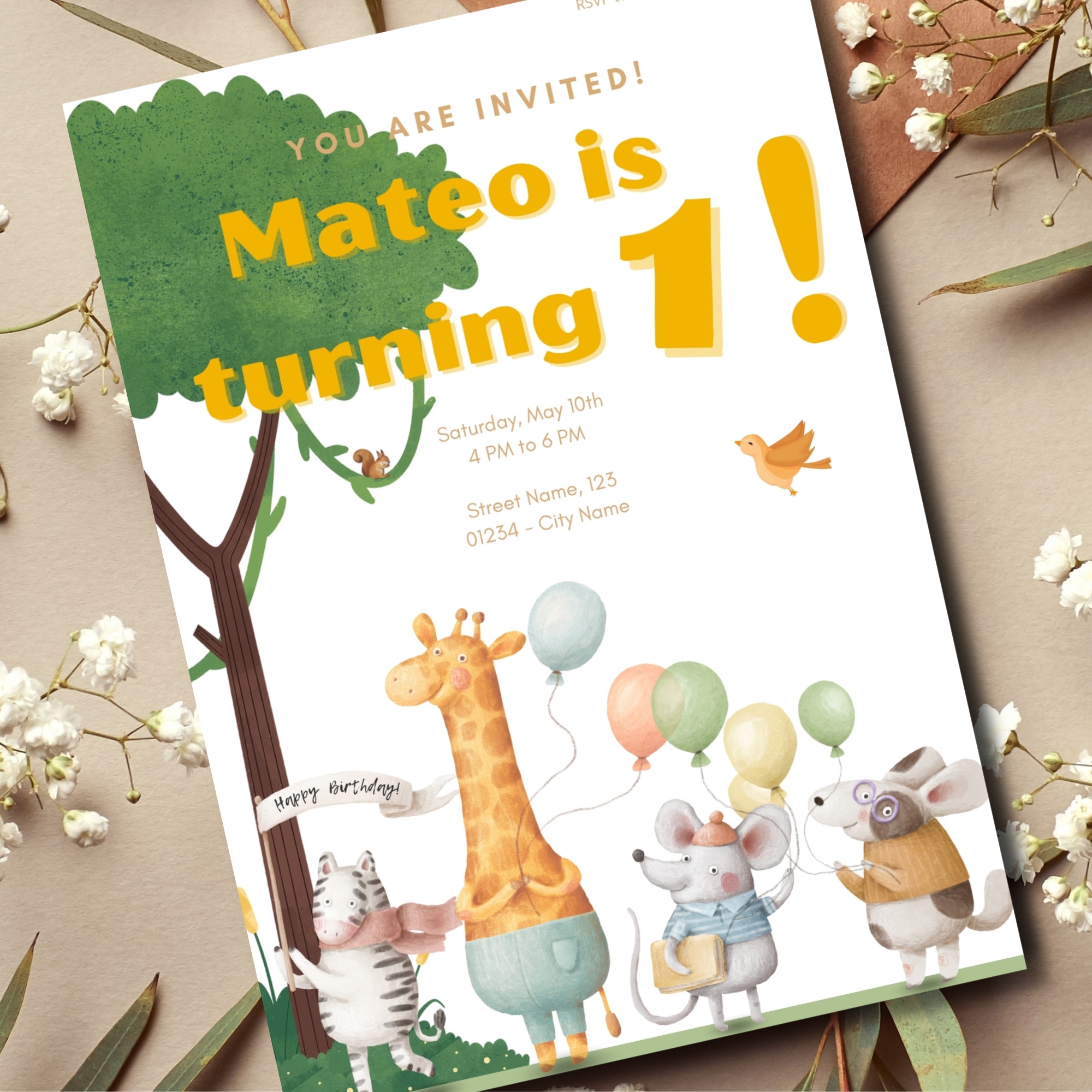 Birthday Invitation Safari digital template canva instant download