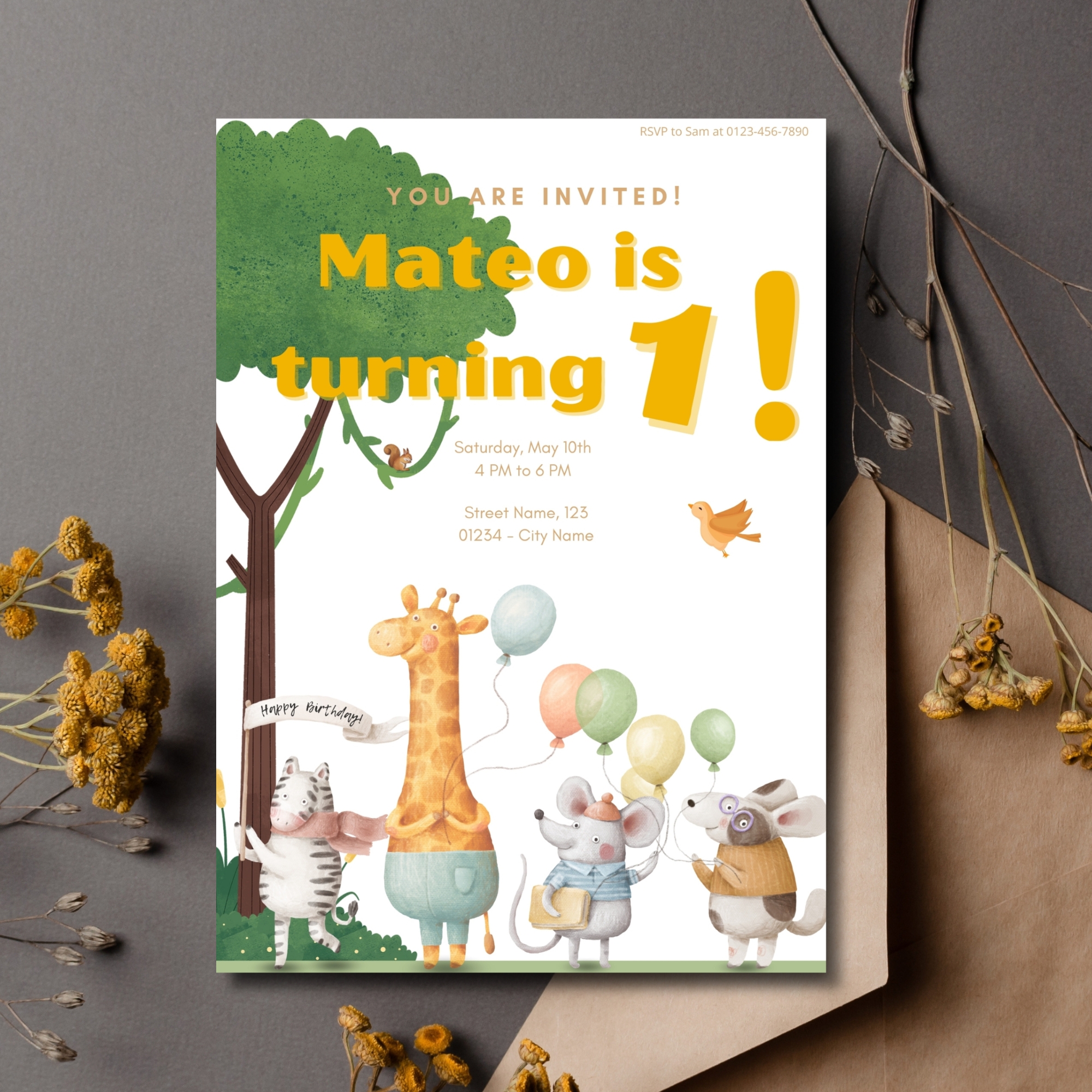 Birthday Invitation Safari digital template canva instant download